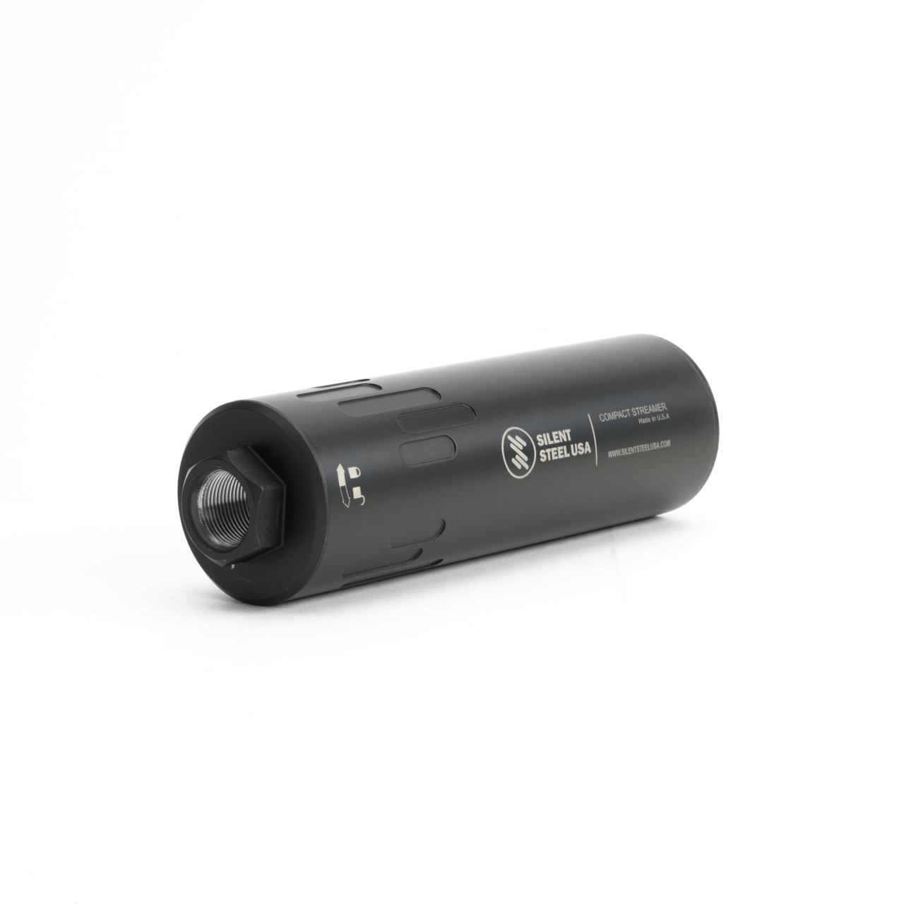 Silent Steel USA COMPACT STREAMER 9mm 1/2x28 Direct Thread, HUB Compatible, Suppressor, Armor Black